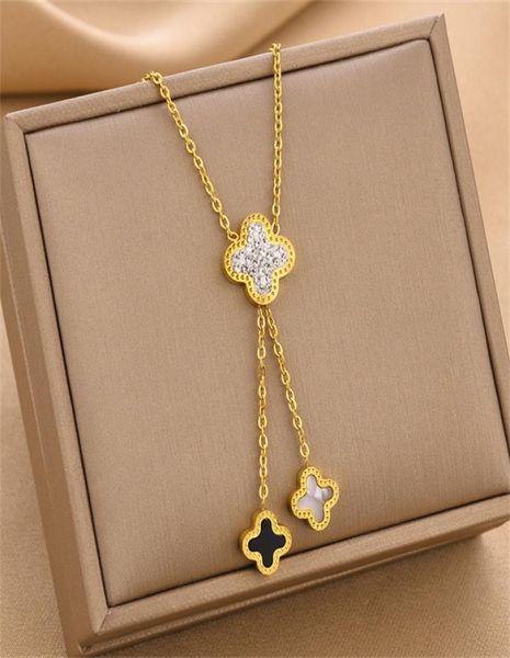 2022 european and american fashion fourleaf clover necklace women039s gold titanium steel multizircon shell piece tassel pend1316940, Silver
2022 european and american fashion fourleaf clover necklace women039s gold titanium steel multizircon shell piece tassel pend1316940, Silver