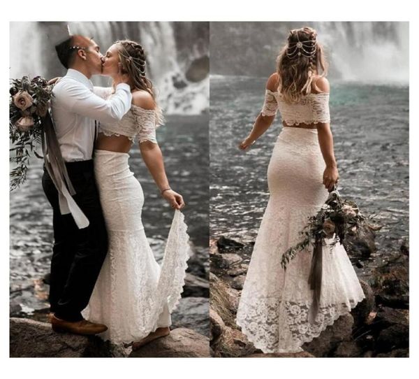 two pieces boho wedding dresses off shoulder half sleeve full lace mermaid floor length bohemian bridal gowns vestido de noiva8700872, White
two pieces boho wedding dresses off shoulder half sleeve full lace mermaid floor length bohemian bridal gowns vestido de noiva8700872, White
