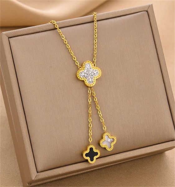 2022 european and american fashion fourleaf clover necklace women039s gold titanium steel multizircon shell piece tassel pend9141014, Silver
2022 european and american fashion fourleaf clover necklace women039s gold titanium steel multizircon shell piece tassel pend9141014, Silver