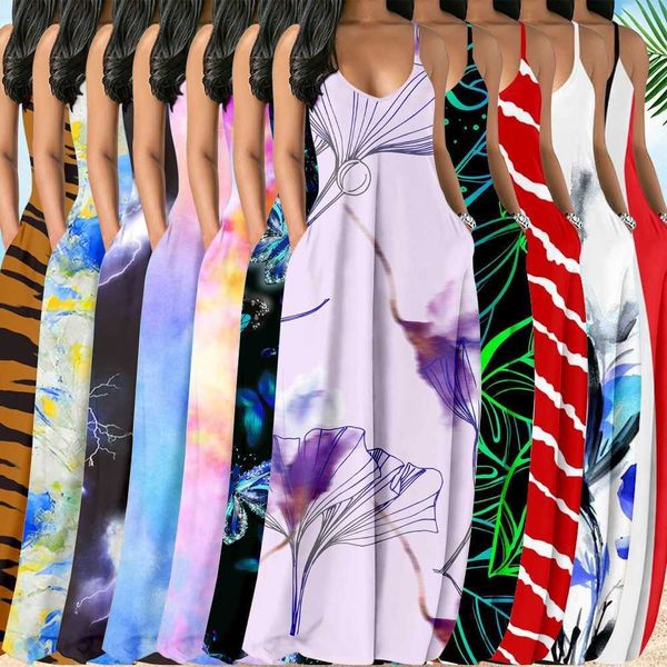 women's bohemian suspender dress with digital print vacation style long dress8ol8, White;black
women's bohemian suspender dress with digital print vacation style long dress8ol8, White;black