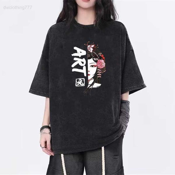 american street washed old short sleeve t-shirt men's and women's oversize round neck cotton print top, White;black
american street washed old short sleeve t-shirt men's and women's oversize round neck cotton print top, White;black