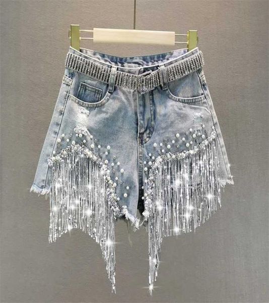 female denim shorts summer wear high waist slimming heavy beaded sequin fringed ripped wide leg pants jeans 2111196330788, Blue
female denim shorts summer wear high waist slimming heavy beaded sequin fringed ripped wide leg pants jeans 2111196330788, Blue