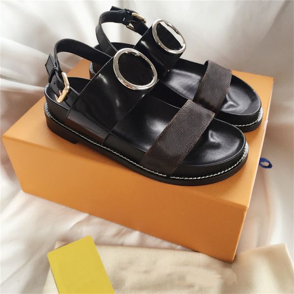 designer luxury buckle bom dia flat mule academy sandals with box quality, Black