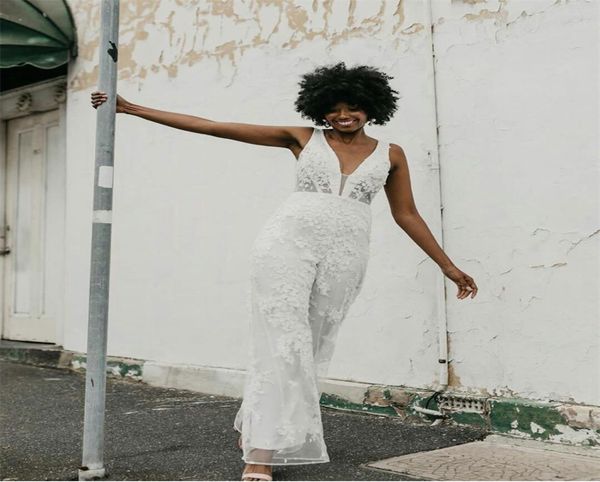 chic jumpsuit wedding dress lace appliques sleeveless deep v neck bridal gowns ankle length backless gorgeous robe de mariee8191254, White
chic jumpsuit wedding dress lace appliques sleeveless deep v neck bridal gowns ankle length backless gorgeous robe de mariee8191254, White