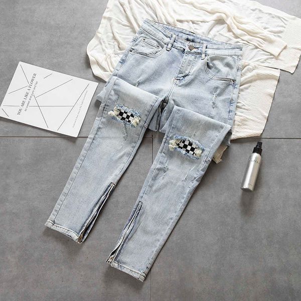 fashion jean slim-fit pants zipper design european and american high street knee hole patch denim trousers men, Blue
fashion jean slim-fit pants zipper design european and american high street knee hole patch denim trousers men, Blue