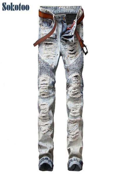 sokotoo men039s casual painted holes ripped biker jeans for moto vintage light blue slim straight denim pants long trousers4246452
sokotoo men039s casual painted holes ripped biker jeans for moto vintage light blue slim straight denim pants long trousers4246452