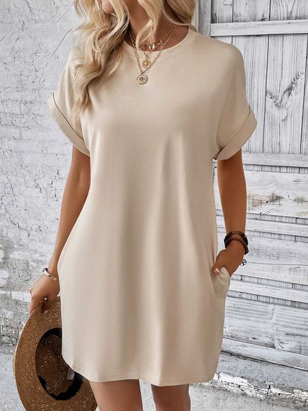solid batwing sleeve hidden pocket tee dress, Black;gray 
solid batwing sleeve hidden pocket tee dress, Black;gray