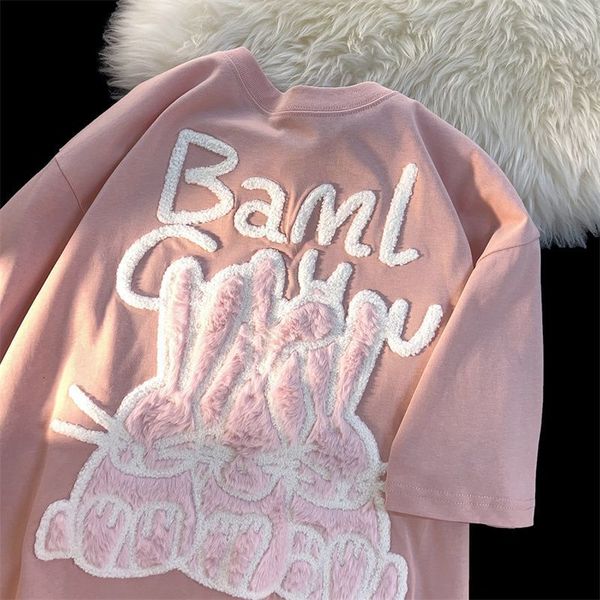 women's tshirt heavy cotton american retro rabbit flocking embroidery short sleeved tshirt men and women summer casual couple loose y2k, White
women's tshirt heavy cotton american retro rabbit flocking embroidery short sleeved tshirt men and women summer casual couple loose y2k, White