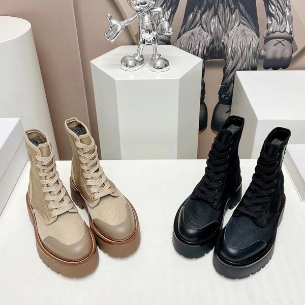 leather splicing nylon ankle boots platform lace-up round toe block heels chunky flat booties women's outdoor shoes luxury designer fac, Black
leather splicing nylon ankle boots platform lace-up round toe block heels chunky flat booties women's outdoor shoes luxury designer fac, Black