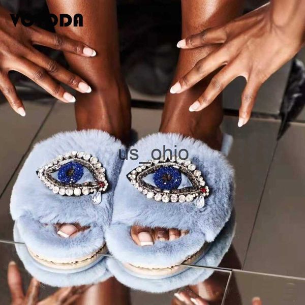 slippers women shoes winter fur slides for women cross flat rhinestone eyes slippers fluffy faux fur plush slides zapatos de mujer j230712, Black
slippers women shoes winter fur slides for women cross flat rhinestone eyes slippers fluffy faux fur plush slides zapatos de mujer j230712, Black