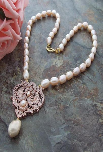 911mm white pink rice freshwater cultured pearl micro inlay zircon double phoenix accessories pendant sweater necklace 63 cm1587048, Silver
911mm white pink rice freshwater cultured pearl micro inlay zircon double phoenix accessories pendant sweater necklace 63 cm1587048, Silver