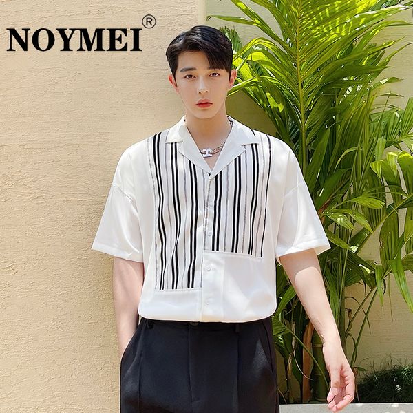 men s casual shirts noymei korean style striped shirt asymmetry white short sleeve single breasted trendy turn down collar summer wa1417 230, White;black
men s casual shirts noymei korean style striped shirt asymmetry white short sleeve single breasted trendy turn down collar summer wa1417 230, White;black
