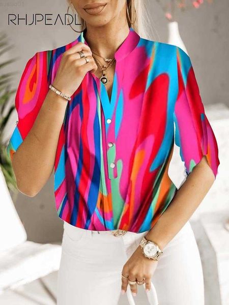 women's blouses shirts spring print blouses women v-neck button blouse office lady shirt 2023 casual loose clothing new l230712, White 
women's blouses shirts spring print blouses women v-neck button blouse office lady shirt 2023 casual loose clothing new l230712, White