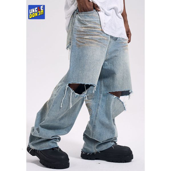 men's jeans knee ripped denim jeans big holes wideleg mopping hip hop elephant pants streetwear men y2k vintage baggy 230711, Blue
men's jeans knee ripped denim jeans big holes wideleg mopping hip hop elephant pants streetwear men y2k vintage baggy 230711, Blue