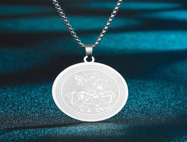 

pendant necklaces saint george necklace for men women warrior st george039s dragon medallion charm neck chain amulet jewelrype1880500, Silver