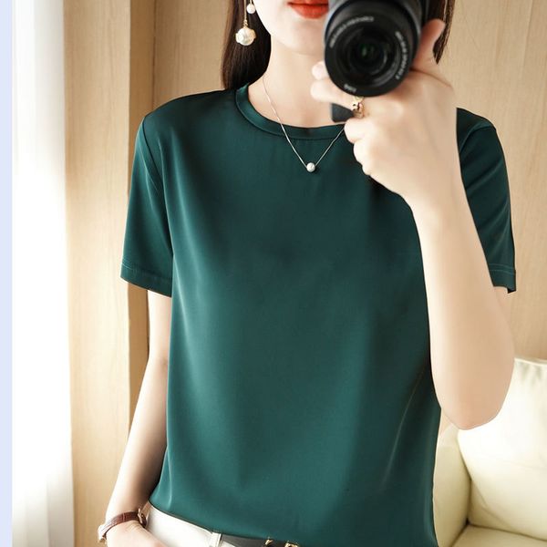 women's tshirt silk short sleeve ladies oneck satin loose pullovers summer base shirt thin tank inside 230711, White
women's tshirt silk short sleeve ladies oneck satin loose pullovers summer base shirt thin tank inside 230711, White