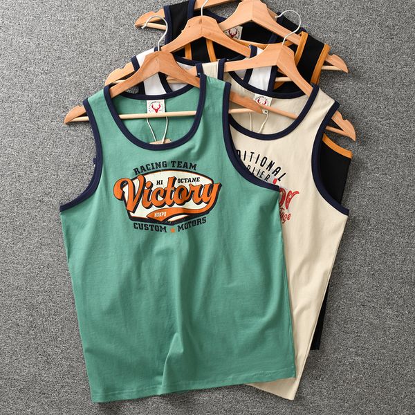 men' tank summer american retro sleeveless oneck letter printed tshirt fashion 100 cotton washed casual sports vest 230711, White;black
men' tank summer american retro sleeveless oneck letter printed tshirt fashion 100 cotton washed casual sports vest 230711, White;black