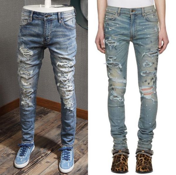size 38 color paint jeans for men slim fit stretch coating motorcycle vintage distressed denim trousers2659803, Blue
size 38 color paint jeans for men slim fit stretch coating motorcycle vintage distressed denim trousers2659803, Blue