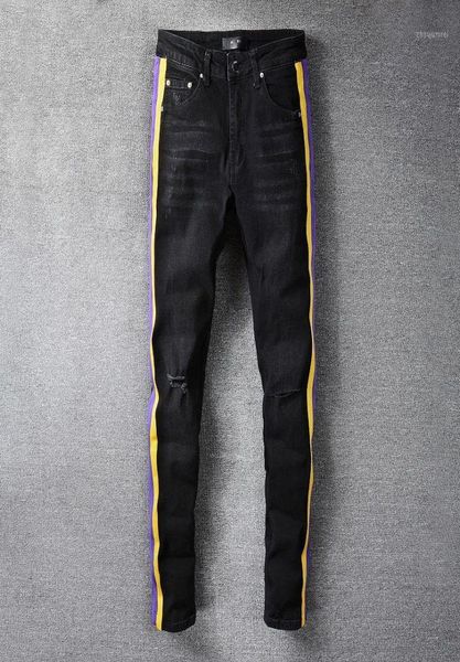 black slim ripped fashion brand jeans pants casual hip dance four season streetwear yellow purple striped men men039s9257748, Blue
black slim ripped fashion brand jeans pants casual hip dance four season streetwear yellow purple striped men men039s9257748, Blue