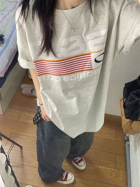 women's tshirt american retro oversize summer cotton printed short sleeve grey students loose y2k 230711, White
women's tshirt american retro oversize summer cotton printed short sleeve grey students loose y2k 230711, White