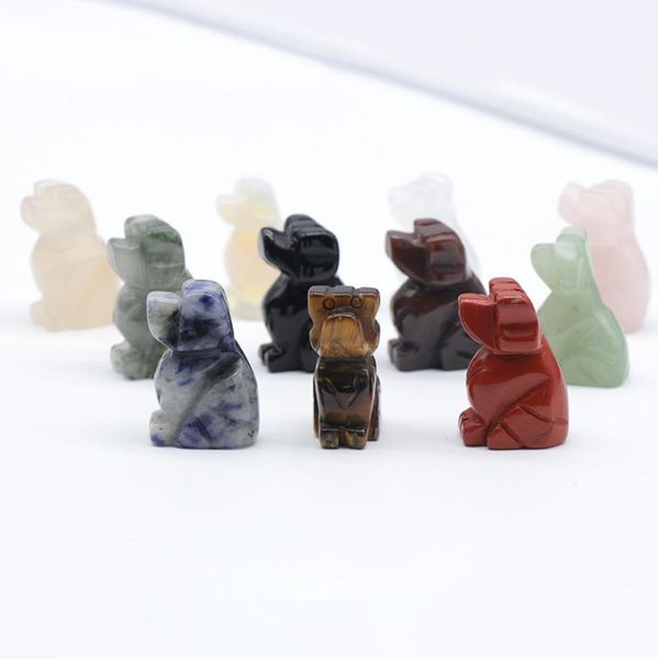 

arts and crafts gifts 27x17mm dog statue natural chakra stone carved crystal reiki healing animal figurine 1pc