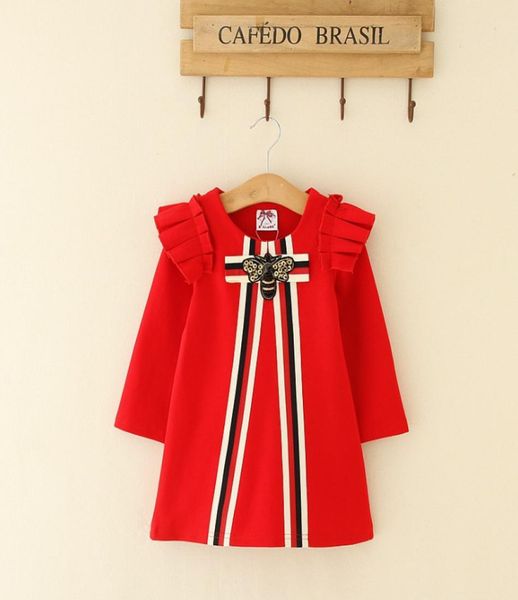 girls stripe dresses kids sequins bees embroidered aline drss children falbala fly sleeve princess dress designer kids clothes f17688994, Red;yellow
girls stripe dresses kids sequins bees embroidered aline drss children falbala fly sleeve princess dress designer kids clothes f17688994, Red;yellow