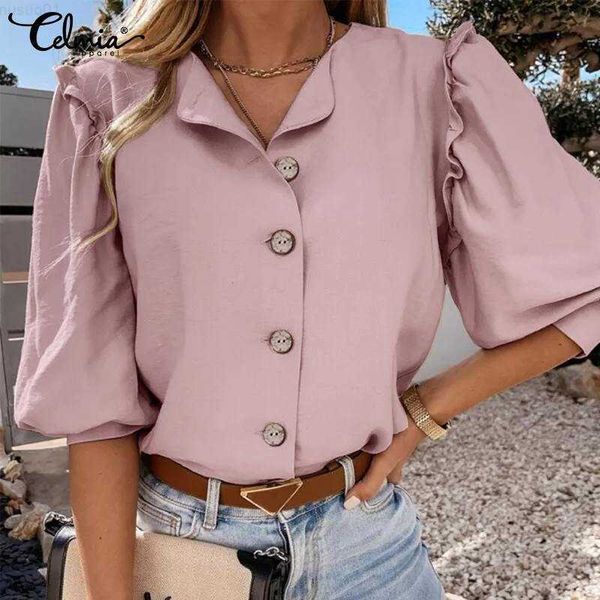 women's blouses shirts fashion tunic women long puff sleeve elegant party shirts 2023 celmia autumn v neck button casual solid office, White
women's blouses shirts fashion tunic women long puff sleeve elegant party shirts 2023 celmia autumn v neck button casual solid office, White