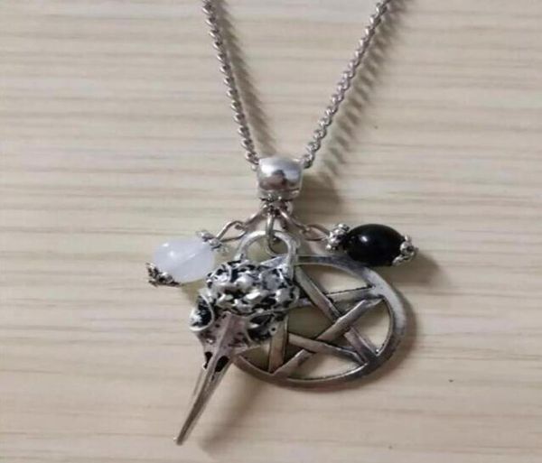 vintage style raven skull head pentagram black white beads pendant necklace charm punk gothic jewelry 721474995, Silver
vintage style raven skull head pentagram black white beads pendant necklace charm punk gothic jewelry 721474995, Silver