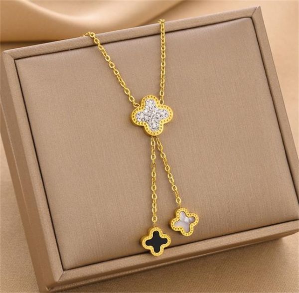 2022 european and american fashion fourleaf clover necklace women039s gold titanium steel multizircon shell piece tassel pend9985722, Silver
2022 european and american fashion fourleaf clover necklace women039s gold titanium steel multizircon shell piece tassel pend9985722, Silver