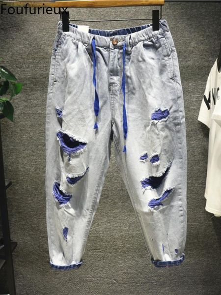 men's jeans foufurieux ripped summer hip harem men loose denim pants casual korean washed trousers personality 230711, Blue
men's jeans foufurieux ripped summer hip harem men loose denim pants casual korean washed trousers personality 230711, Blue