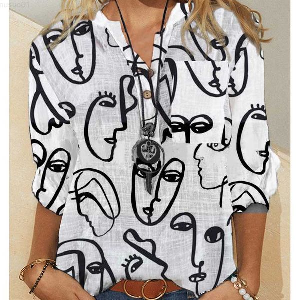 women's blouses shirts vintage abstract face fun blouse women long sleeve shirts summer 2021 new streetwear fashion ladies button loos, White
women's blouses shirts vintage abstract face fun blouse women long sleeve shirts summer 2021 new streetwear fashion ladies button loos, White