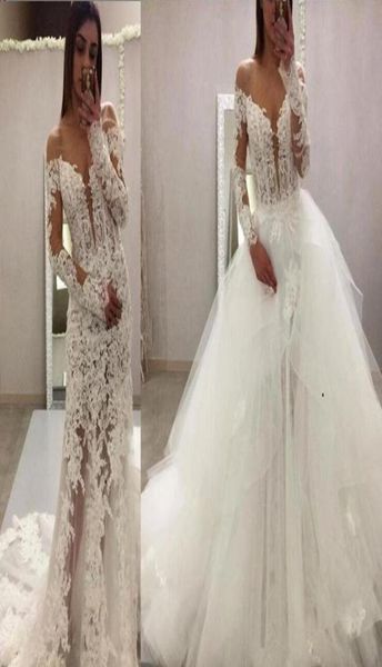 glamorous 2019 sheer lace two pieces wedding dresses mermaid long sleeve sweep train with detachable train custom made bridal part5124056, White
glamorous 2019 sheer lace two pieces wedding dresses mermaid long sleeve sweep train with detachable train custom made bridal part5124056, White
