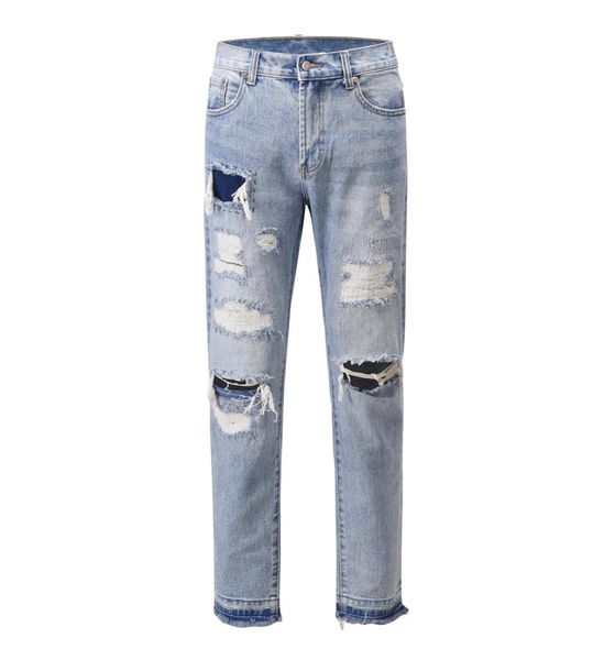 washed blue jeans ripped holes autumn streetwear 303601237673781