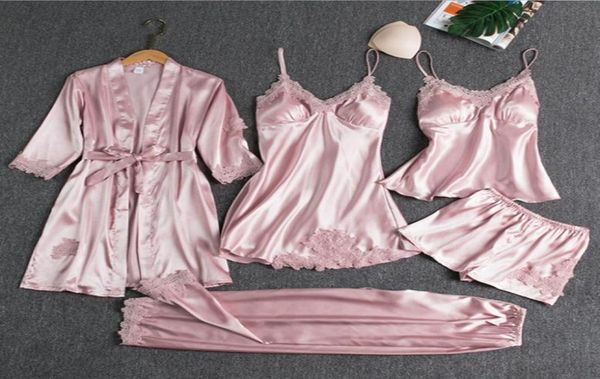women039s sleepwear 5pcs kimono robe gown satin pajama set women pour femme lace trim intimate lingerie loungewear vneck bathr2999189, Black;red
women039s sleepwear 5pcs kimono robe gown satin pajama set women pour femme lace trim intimate lingerie loungewear vneck bathr2999189, Black;red