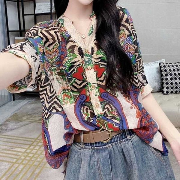 women's blouses shirts elegant vintage printed single-breasted shirt for female korean fashion diamonds spliced casual blouse women, White
women's blouses shirts elegant vintage printed single-breasted shirt for female korean fashion diamonds spliced casual blouse women, White