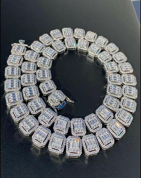 real iced silver baguette tennis chain 14k white gold plated 9mm men women diamond necklace choker hip hop jewelry gifts3535696, Black