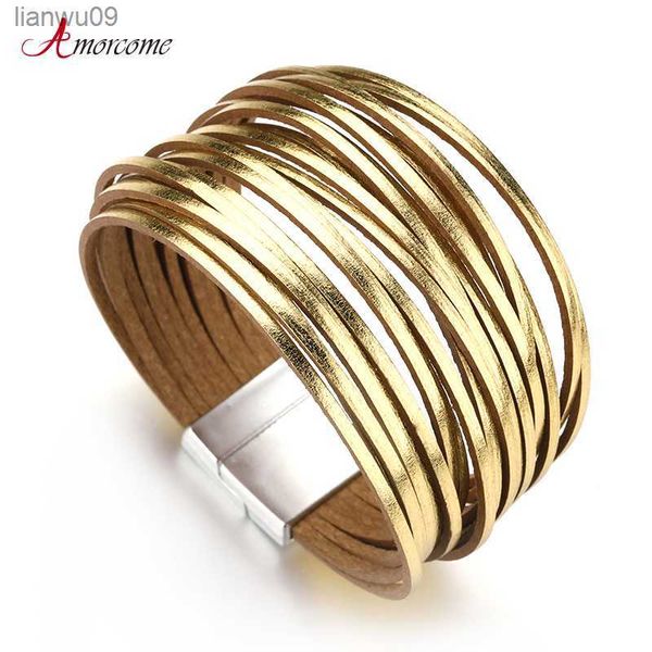 amorcome gold color leather bracelets for women multilayers wide wrap bracelets bangles female party jewelry gift l230704, Black
amorcome gold color leather bracelets for women multilayers wide wrap bracelets bangles female party jewelry gift l230704, Black