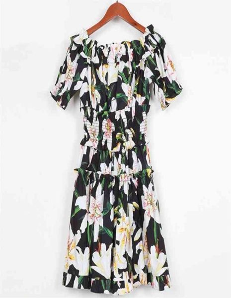 summer runway designer lily floral print short dress women off shoulder slash neck ruffles elastic waist beach casual dress 2103317343779, Black;gray
summer runway designer lily floral print short dress women off shoulder slash neck ruffles elastic waist beach casual dress 2103317343779, Black;gray