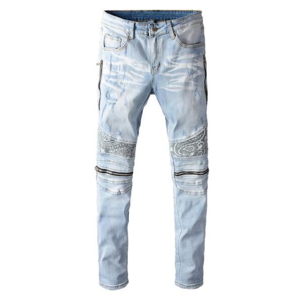 men039s light blue bandanna paisley printed patchwork biker jeans streetwear zippers stretch denim skinny pants4260791
men039s light blue bandanna paisley printed patchwork biker jeans streetwear zippers stretch denim skinny pants4260791