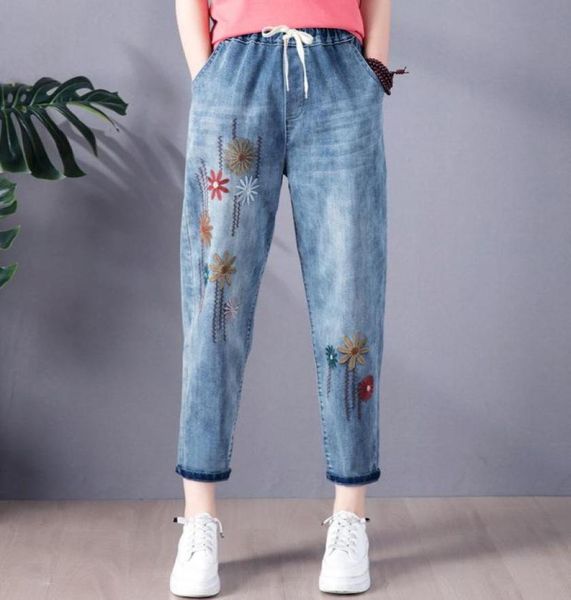 women039s jeans women fashion loose casual vintage sweet flower embroidery female elastic waist ankle length blue mom denim har6233211
women039s jeans women fashion loose casual vintage sweet flower embroidery female elastic waist ankle length blue mom denim har6233211