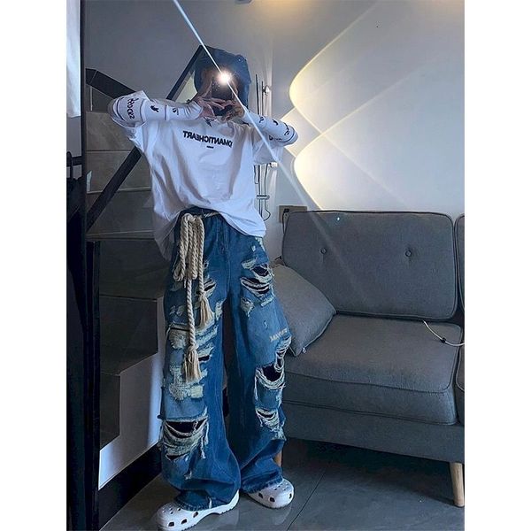 men's jeans foufurieux vintage streetwear harajuku ripped baggy gothic pant woman hip hop punk spring summer men denim trousers 230711, Blue
men's jeans foufurieux vintage streetwear harajuku ripped baggy gothic pant woman hip hop punk spring summer men denim trousers 230711, Blue