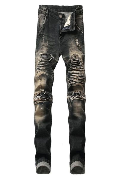 men casual jeans distressed panelled vintage ripped patchwork denim knee holes vintage washed destroyed jeans1989646, Blue
men casual jeans distressed panelled vintage ripped patchwork denim knee holes vintage washed destroyed jeans1989646, Blue