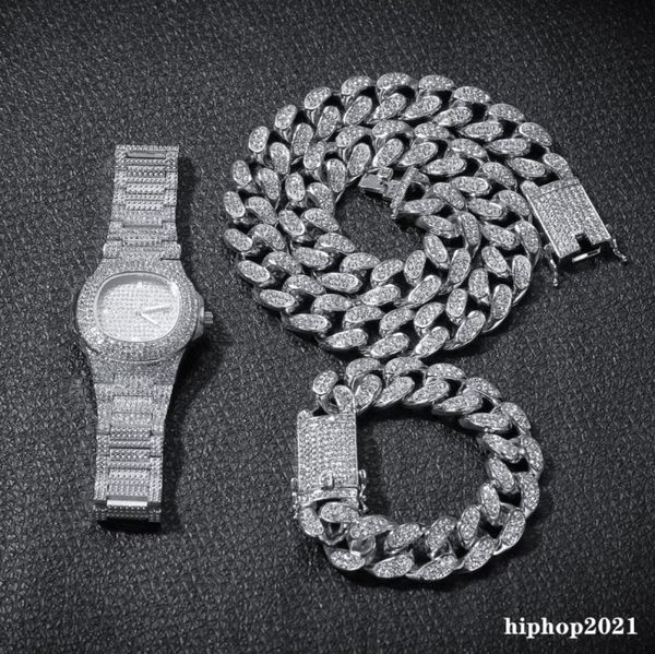 3pcsset mens hip hop iced out bling chains diamond necklace bracelets watch cuban link chains fashion hiphop jewelry sets1403536, Silver
3pcsset mens hip hop iced out bling chains diamond necklace bracelets watch cuban link chains fashion hiphop jewelry sets1403536, Silver