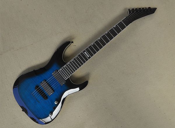 7 strings blue electric guitar with rosewood fretboard strings through body can be customized
7 strings blue electric guitar with rosewood fretboard strings through body can be customized