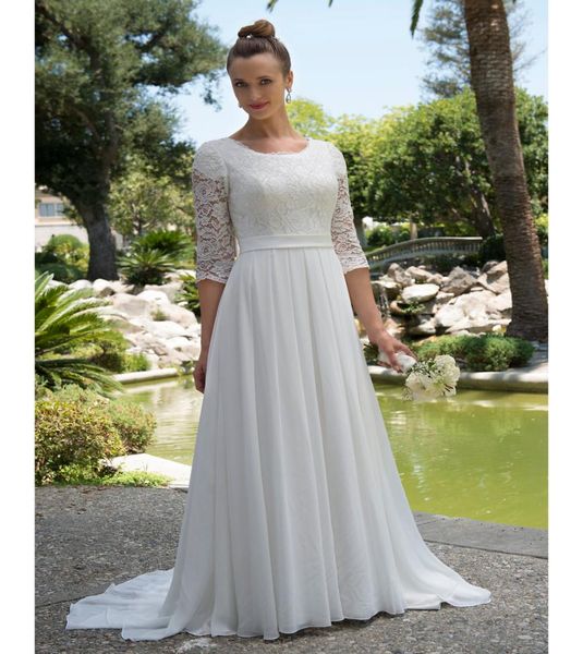 informal lace chiffon modest beach wedding dresses with 34 sleeves scoop neck reception bridal gowns mature bride elegant new7302796, White
informal lace chiffon modest beach wedding dresses with 34 sleeves scoop neck reception bridal gowns mature bride elegant new7302796, White