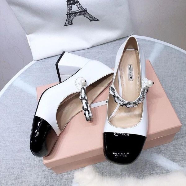 women's formal shoes ballet shoes patent leather mary jane shoes designer leather patchwork mid heel high heeled loafers chain pearl bu, Black
women's formal shoes ballet shoes patent leather mary jane shoes designer leather patchwork mid heel high heeled loafers chain pearl bu, Black
