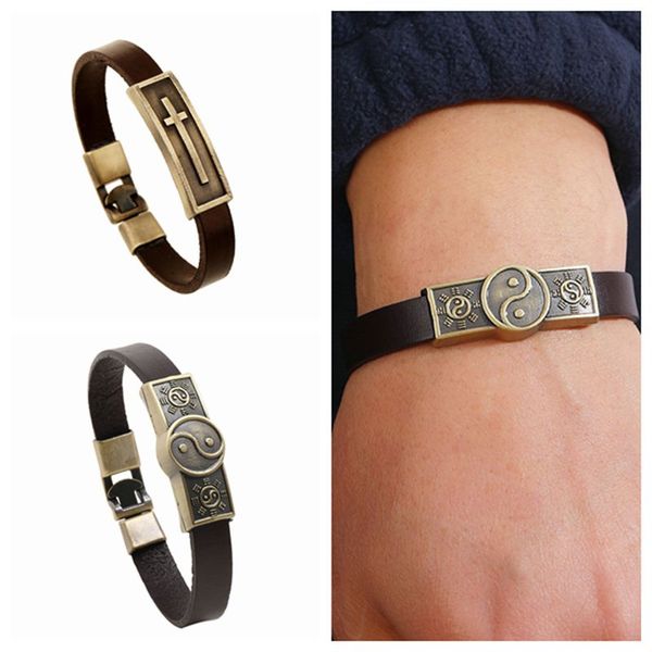 vintage genuine leather punk cuff bracelets mens womens male wristband cross tai chi bangle jewelry gifts, White
vintage genuine leather punk cuff bracelets mens womens male wristband cross tai chi bangle jewelry gifts, White