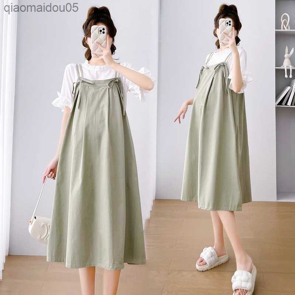 8122# 2pcs sets maternity blouses sling dress suits clothes for pregnant women sweet lovely casual loose pregnancy clothing l230712, White
8122# 2pcs sets maternity blouses sling dress suits clothes for pregnant women sweet lovely casual loose pregnancy clothing l230712, White