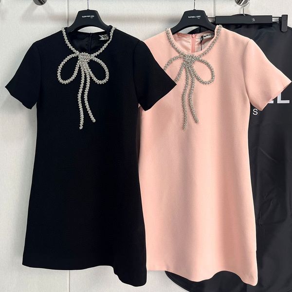 designer dress women designer clothing with studded beads and diamonds white bow neckline short sleeved skirt high-end a-line dress, Black;gray
designer dress women designer clothing with studded beads and diamonds white bow neckline short sleeved skirt high-end a-line dress, Black;gray