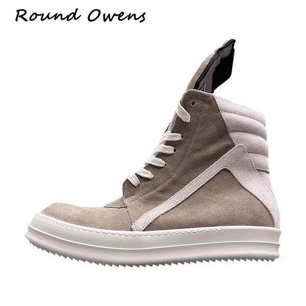 round owens high men's ankle motorcycle boots grey suede lace up women casual shoes sneakers thick sole leather geobasket dark storm zi, Black 
round owens high men's ankle motorcycle boots grey suede lace up women casual shoes sneakers thick sole leather geobasket dark storm zi, Black
